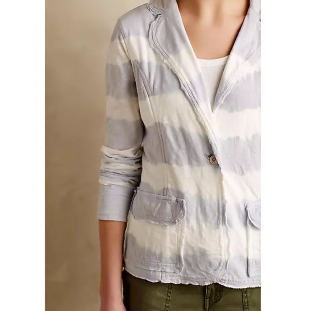 Anthropologie Lilka Cotton Blazer Jacket - blue white stripes - size medium